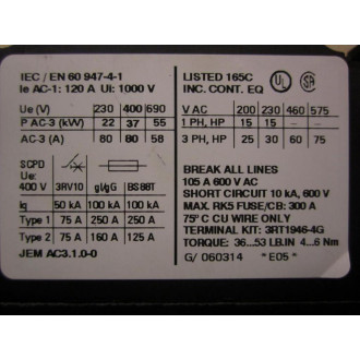 Siemens 3RT1045-1AK60 Contactor 3RT10451AK60 W 3RT1936-1CC00 - Used