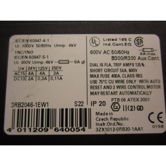 Siemens 3RB2046-1EW1 Overload Relay - Used