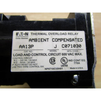 Cutler Hammer AA13P Eaton Relay Overload - New No Box