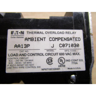 Cutler Hammer AA13P Eaton Relay Overload - New No Box