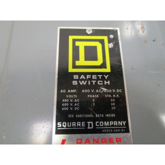 Square D HU-362 Safety Switch - Used