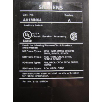 Siemens A01MN64 Circuit Breaker - Used