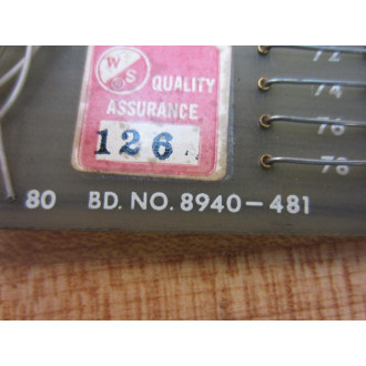 Warner & Swasey 8940-6381 Circuit Board 8940-481 - Used