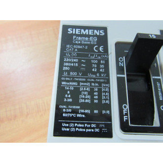 Siemens HEG3C015 15A Circuit Breaker HEG3C015L - Used