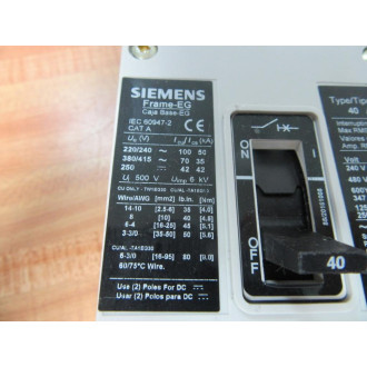 Siemens HEG3B040 40A Circuit Breaker HEG3B040L - Used