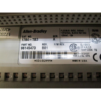 Allen Bradley 1794-TB3 Terminal Base 1794TB3 Series A Rev. B01 - Used