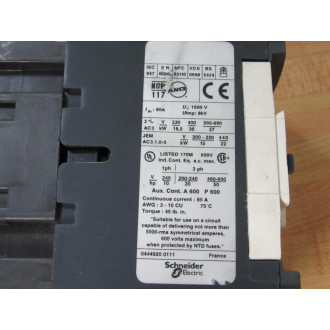 Telemecanique LC1 D6511 Contactor LC1 D6511 F7 WO Top Dust Cover - Used