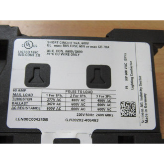 Siemens LEN00C004240B 60A Contactor - Used