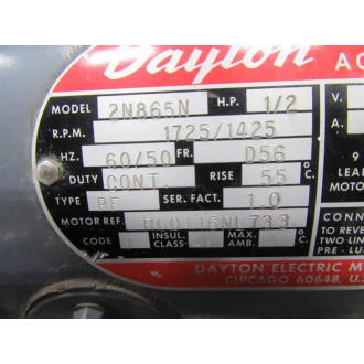Dayton 2N865N AC Motor HP12 RPM 17251425 - Used