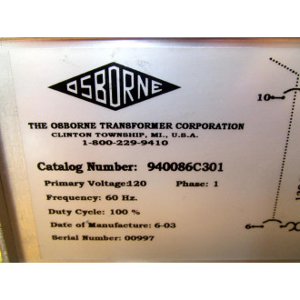 Osborne 940086C301 Control Transformer 61304 - Used