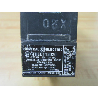 General Electric THED113020 20A Circuit Breaker - Used