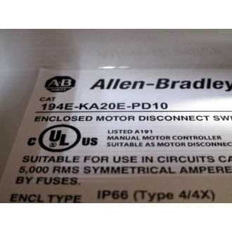 Allen Bradley 194E-KA20E-PD10 Load Switch 194KA20EPD10