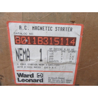 Ward Leonard 8011B3151-14 Starter Enclosure 8011B315114 Enclosure Only