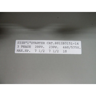 Ward Leonard 8011B3151-14 Starter Enclosure 8011B315114 Enclosure Only