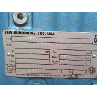 SEW Eurodrive KA67AM56 Worm Gear Reducer - Used