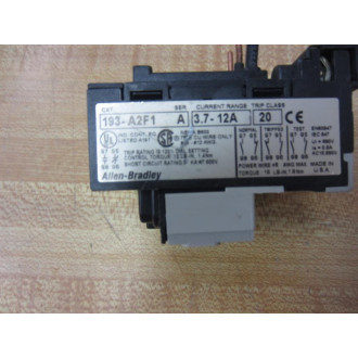 Allen Bradley 193-A2F1 Overload Relay 193A2F1 3.7-12A - Used