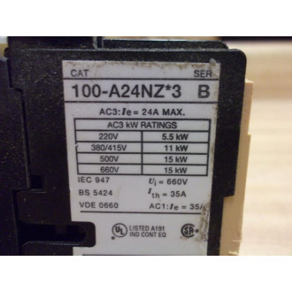 Allen Bradley 100-A24NZJ3 Contactor 100-A24NZ*3 Ser B - Used