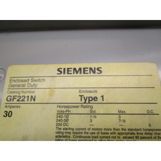 Siemens GF221N Safety Switch - Used