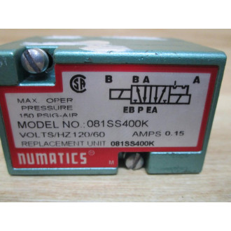 Numatics 081SS400K Solenoid Valve No Coil-.15 Amps - Used