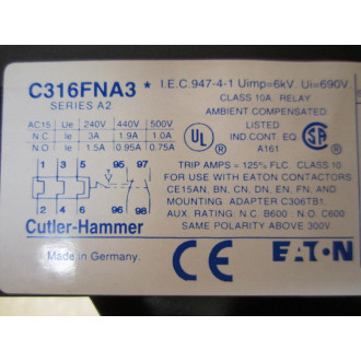 Cutler Hammer C316 FNA3K Eaton Overload C316FNA3K 2,8-4A Series A2 - Used