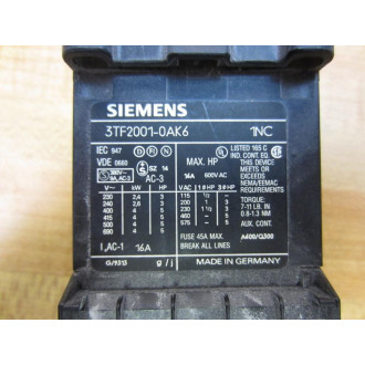 Siemens 3TF2001-0AK6 Contactor 3TF20010AK6 - Used