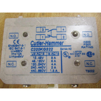 Cutler Hammer C320KGS22 Eaton Auxliary Contact - Used