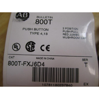 Allen Bradley 800T-FXJ6D4 Push Button 800TFXJ6D4 W800T-XD4