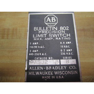 Allen Bradley 802-PASJ218 Limit Switch 802PASJ218 - Used