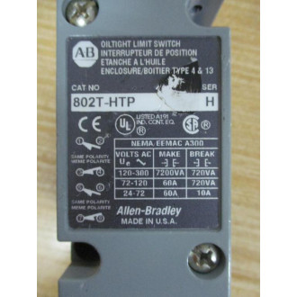Allen Bradley 802T-HTP Limit Switch 802THTP Ser. H, WO Operating Head - Used