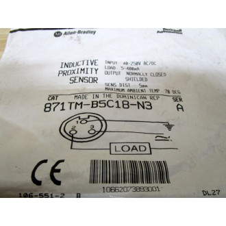 Allen Bradley 871TM-B5C18-N3 Proximity Switch 871TMB5C18N3 Series A
