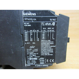 Siemens 3TF-4010-0A Contactor 3TF40100A - Used