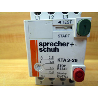 Sprecher+Schuh KTA 3-25 Circuit Breaker KTA325 2.5-4.0ACracked Housing - New No Box