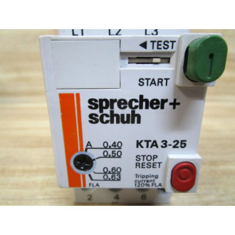 Sprecher+Schuh KTA 3-25 Circuit Breaker KTA325 0.40-0.63A - Used