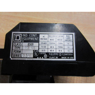 Square D 8501-HO-40 Control Relay 8501-H0-40 Series D - Used