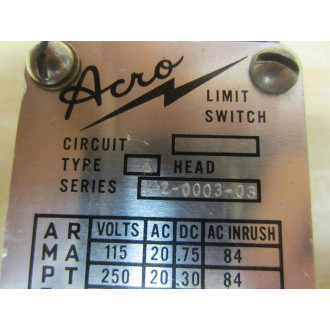 Acro 242-0003-03 Limit Switch 242000303 - Used