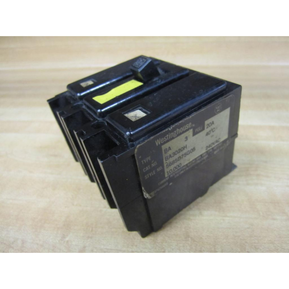 Westinghouse BA3020H Circuit Breaker 20A 3P 5685D75G05 - Used