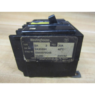 Westinghouse BA3020H Circuit Breaker 20A 3P 5685D75G05 - Used