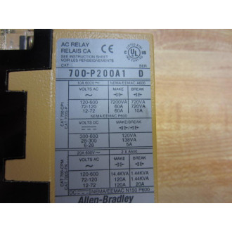 Allen Bradley 700-P200A1 Control Relay 700P200A1 Series D