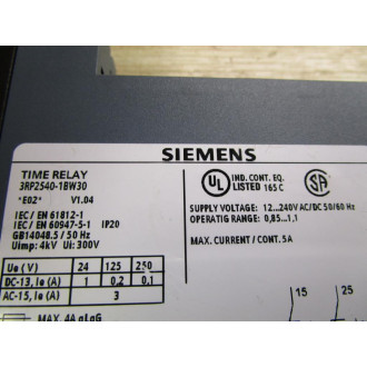 Siemens 3RP2540-1BW30 Time Relay Missing Terminals - Used