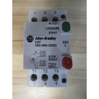 Allen Bradley 140-MN-0063 Motor Starter 140MN0063 Ser C, W140-A10 - New No Box