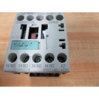 Siemens 3RH1140-1AK60 Control Relay 3RH11401AK60 - New No Box
