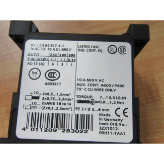 Siemens 3RH1140-1AK60 Control Relay 3RH11401AK60 - New No Box