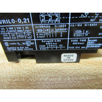 Ward Leonard WRIL0-0.21 Overload Relay WRIL0021 0.16-0.26 A