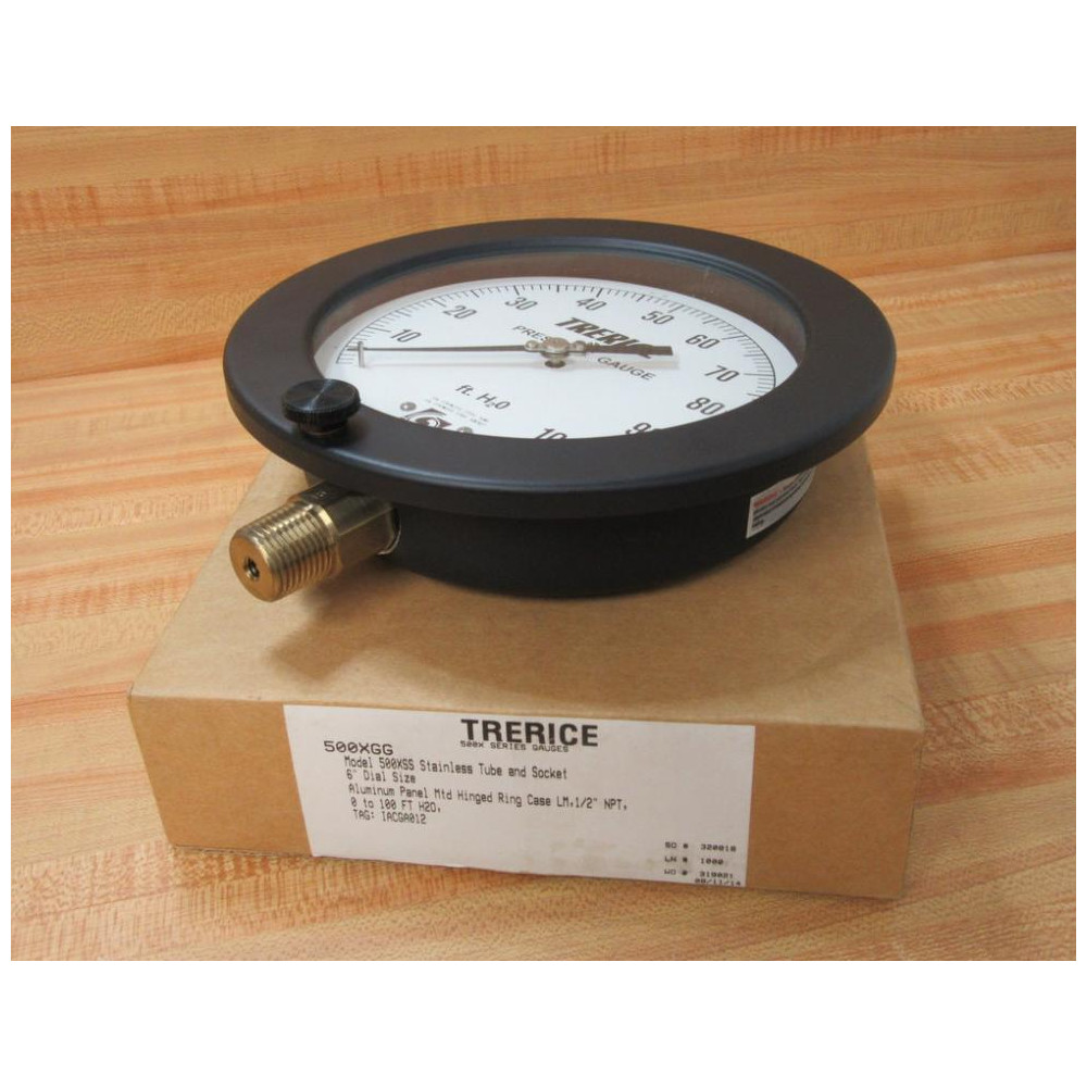 Trerice 500XGG Pressure Gauge 6" 0-100 FT H20
