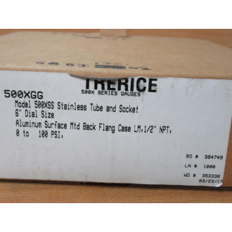 Trerice 500XGG Pressure Gauge 6" 0-100 PSI