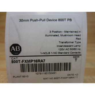 Allen Bradley 800T-FXMP16RA7 Button w800T-N326 & 800T-XA7