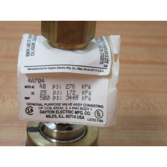 Dayton Electric 4A704 Solenoid Valve - New No Box