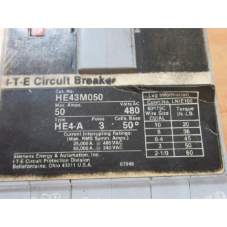 Siemens HE43M050 50A Circuit Breaker - Used