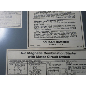 Cutler Hammer A30CGA0 A-c Magnetic Combination Starter - Used