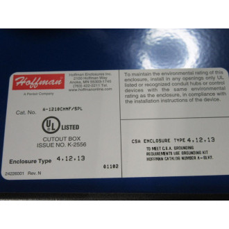 Hoffman A-1210CHNFSPL Junction Box A1210CHNFSPL - Used